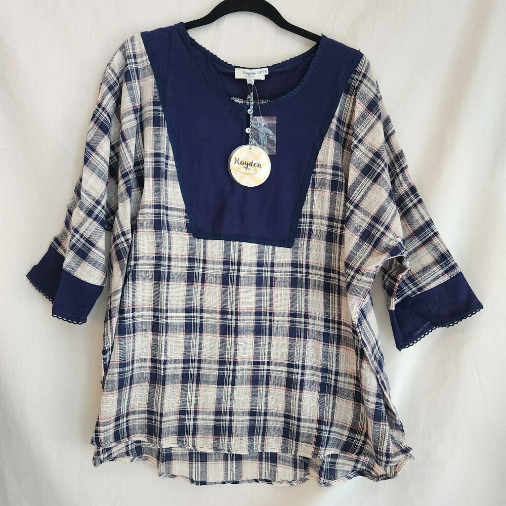 Hayden Los Angeles Navy and White Plaid Womens Top Size S/M & M/L Available NWT